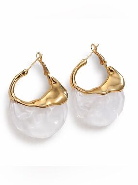 White Sculpted Acrylic Hoop Earrings